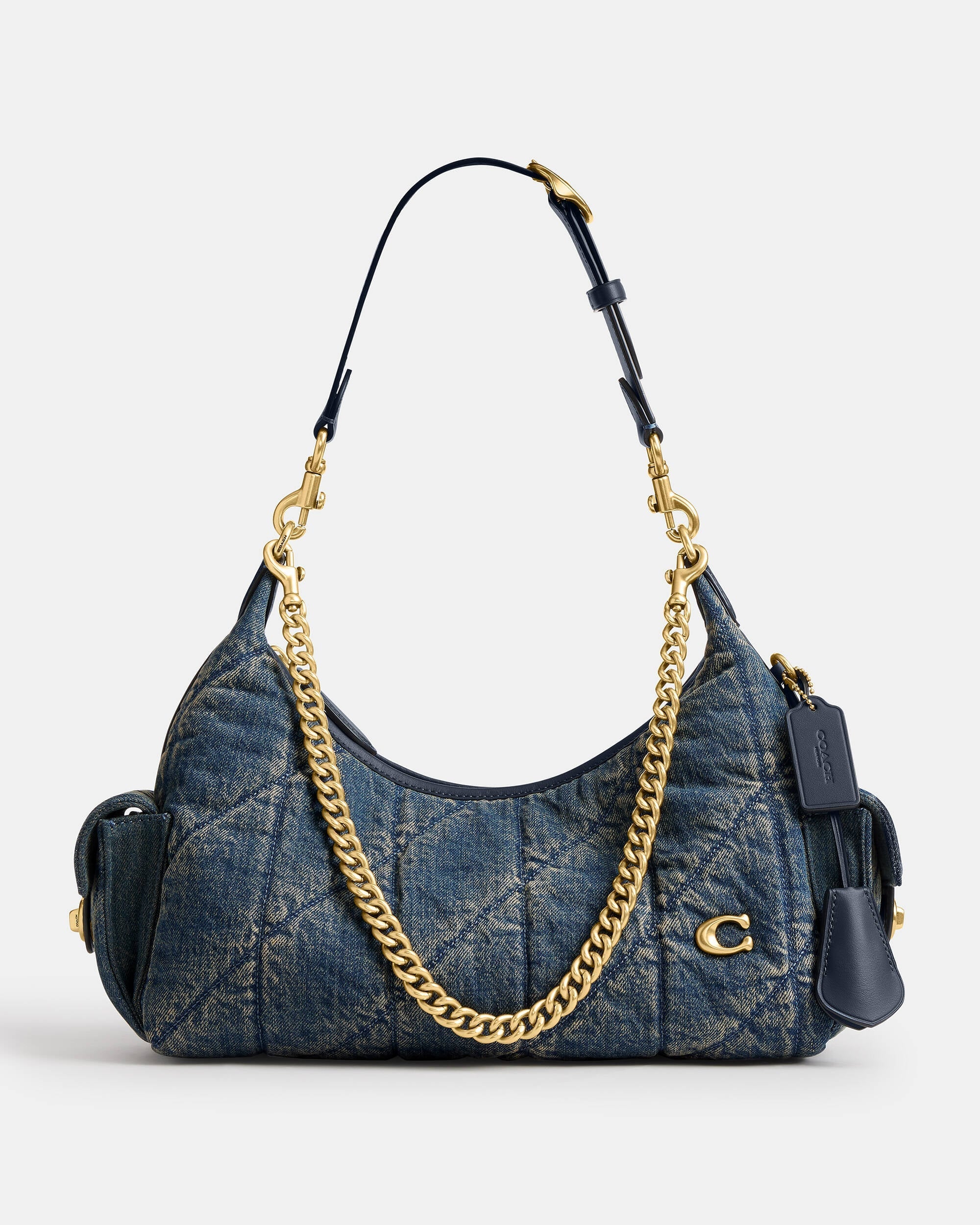 Pocket Juliet Bag 30 In Regenerative Cotton Denim With Quilting